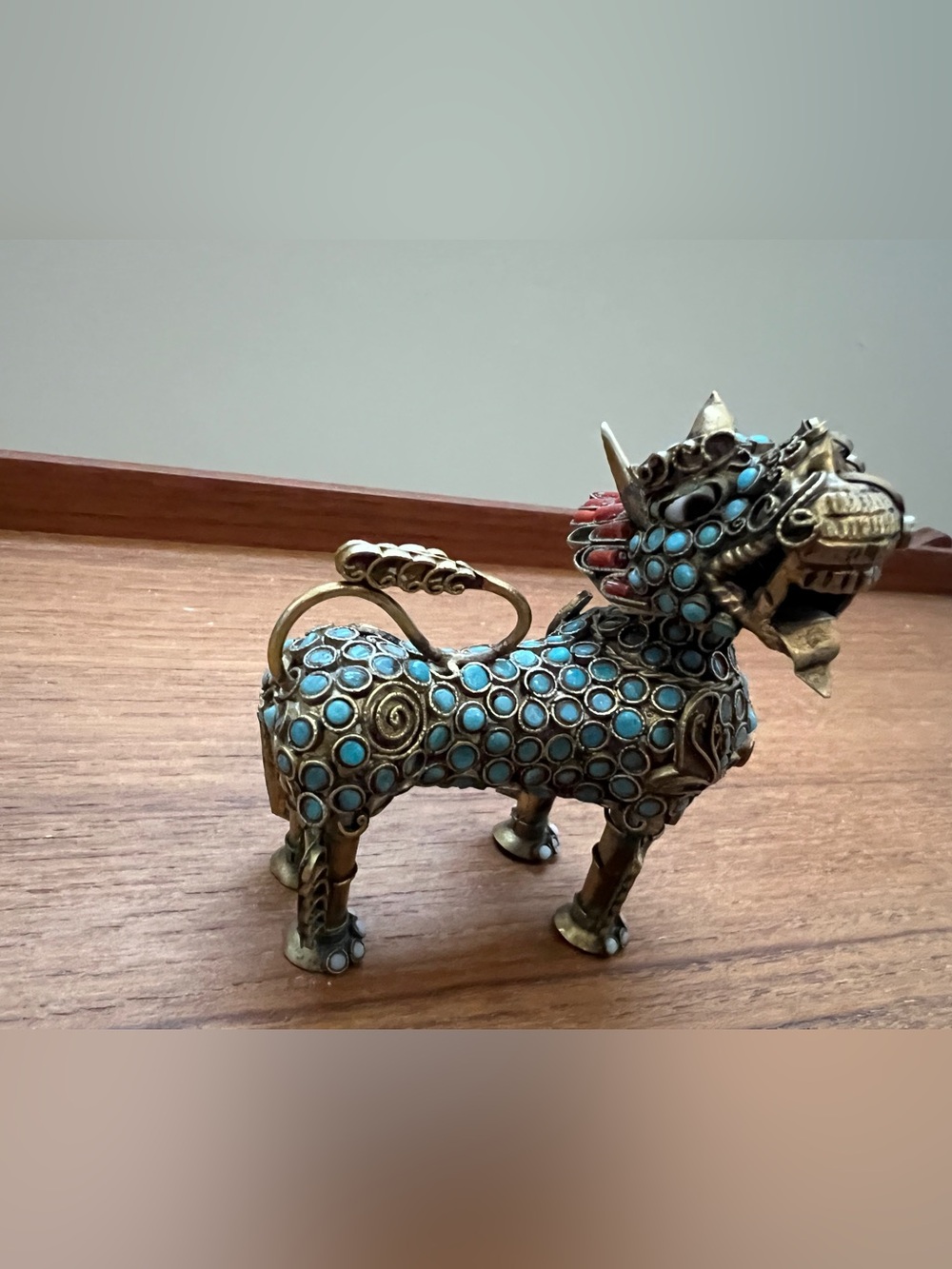 Antique Tibetan Filigree Brass Inlay Snuff Bottle Lion Foo Dog - Picture 5 of 9